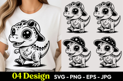Pilot Dino Cartoon SVG PNG Product Image 1