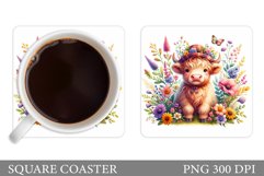 Cute Cow Coaster Design. Spring Cow Coaster Sublimation Product Image 1