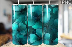 Teal Alcohol Ink Flower Tumbler Wrap -High Quality 300 Dpi Product Image 1