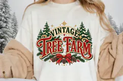 Vintage Tree Farm Christmas PNG - Retro Pines & Ribbon Product Image 2