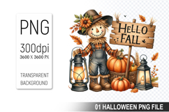 Hello Fall, Halloween Sublimation Clipart PNG Product Image 1