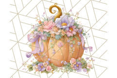 Pumpkin Clipart with Fall Flowers PNG Autumn Illustration Product Image 2