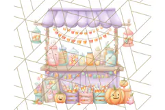 Pastel Halloween Town PNG Clipart, Spooky Shops & Homes Png Product Image 2