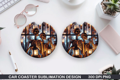 Skeletons Car coaster sublimation, Halloween Coaster PNG Product Image 1