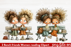 Bench friends Women reading Clipart Product Image 1