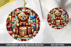Teddy Bear Stained Glass Ornament PNG, Digital Download File Product Image 1