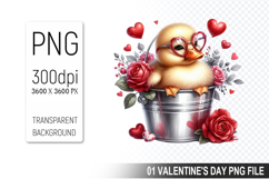 Valentine&#039;s Duck in Bucket, Animal Graphic For Crafts Product Image 1