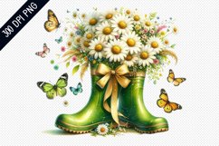 Green Rain Boots Bouquet - Sublimation Clipart PNG Design Product Image 1
