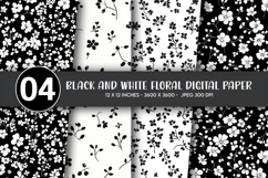 Black and White Floral Digital Paper Product Image 1