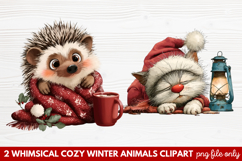 Whimsical Cozy Winter Animals Clipart | Cute Snowy Forest Product Image 1