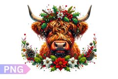Christmas Floral Cow Sublimation - Clipart PNG Design Product Image 1