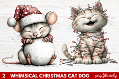 2 Whimsical Christmas Cat &amp; Dog Clipart | Cute Holiday Pet Product Image 1