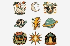 Vintage Alien Sticker Clipart | 18 PNG Files | Retro UFO Product Image 6