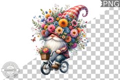 Floral Crown Gnome Rides A Bike Sublimation Clipart Design Product Image 1