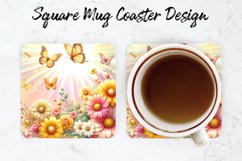 Flowers &amp; Butterfly Mug coaster | Coaster | Sublimation Product Image 1