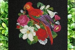 Vintage Cross Stitch Scheme Parrot and lilies Product Image 1