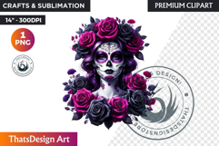 Floral Vibrant la catrina Day of Dead Clipart Sugar skull Product Image 1