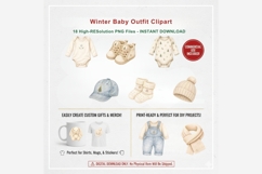 Winter Baby Denim Clipart | Watercolor Baby Outfit PNG Product Image 3