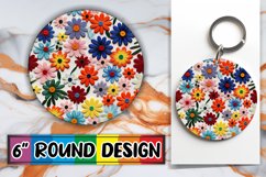 Elegant 3D Floral Embroidery Circle - Keychain Sublimation Product Image 1