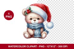 png watercolor clipart - christmas baby bear Product Image 1