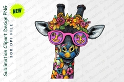 Giraffe Portrait With Flowers Sunglasses And Peace Clipart Product Image 1