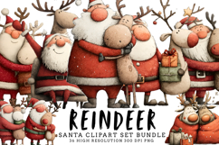 Santa Reindeer Clipart Set Bundle | Cute Holiday Reindeer PN Product Image 1