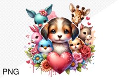 Baby Animals With Heart With Flowers- Clipart Sublimation Product Image 1