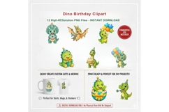 Dino Birthday Clipart PNG, 12 Cute Dinosaur Birthday Designs Product Image 3
