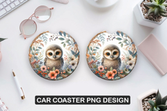 Owl Car Coaster Sublimation |Animal Coaster PNG Product Image 1