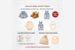 Autumn Baby Clipart | Watercolor Baby Denim Outfit PNG Product Image 4