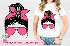 Pink Messy bun Svg, Mom Life Glasses Bandana Product Image 3