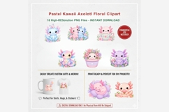 Pastel Kawaii Axolotl Floral Clipart | 18 PNG Files | Cute Product Image 3