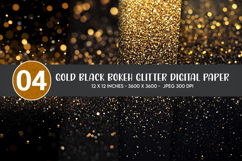 Gold Black Bokeh Glitter Digital Paper Product Image 1