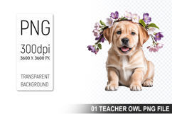 Cute Floral Dog, Animal Sublimation Clipart PNG Product Image 1