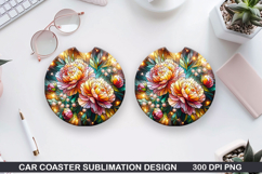 Flower Car Coaster Sublimation| Summer Coaster PNG Design Product Image 1