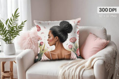 Afro Girl /Woman braided hair Pillow Design, Black Queen PNG Product Image 1