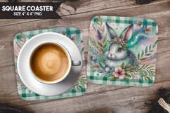 Bunny, Fantasy &amp; Whimsy, Buffalo Plaid Square Coaster PNG Product Image 1