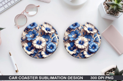 Flowers Car Coaster Sublimation| Flowers Coaster PNG Design Product Image 1