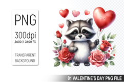 Valentine&#039;s Cute Raccoon Clipart PNG, Digital Download File Product Image 1