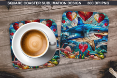 Dolphin Coaster Sublimation, Valentine Coaster PNG Design Product Image 1