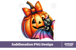 Coquette Halloween Pumpkin Bat PNG DTF Sublimation Product Image 1