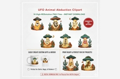 UFO Animal Abduction Clipart Bundle | Funny Retro Alien PNG Product Image 3