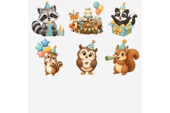 Woodland Animals Birthday Clipart PNG, 12 Cute Forest Animal Product Image 3
