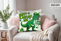 Happy St Pat-Rex Day Cute Dinosaur Pillow PNG Sublimation De Product Image 1