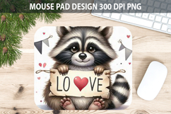 Watercolor Raccoon Mouse Pad Sublimation - Valentines PNG Product Image 1