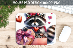 Watercolor Raccoon Mouse Pad Sublimation - Valentines Png Product Image 1