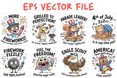 Funny 4th of July Cartoon Humor Badge Bundle T-Shirt EPS Set Product Image 1