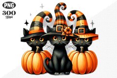 Halloween Cat And Pumpkin Sublimation - Clipart PNG Design Product Image 1