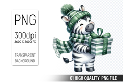 Christmas Zebra Clipart PNG, Watercolor Christmas Animals Product Image 1