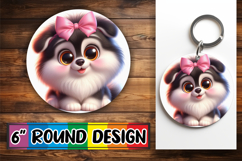 Whimsical Keychain Circle Designs PNG, 3D Dog Product Image 1